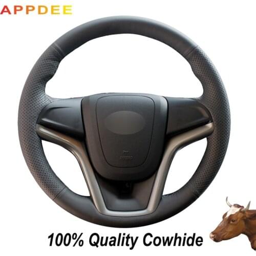 APPDEE Black Genuine Leather Steering Wheel Cover for Chevrolet Cruze 2009-2014 Chevrolet Aveo 2011-2014 Holden Cruze2010