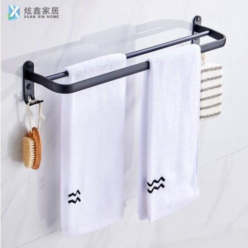 Bathroom Towel Rack Space Aluminum Towel Holder With Hook Black Single Double Bar Wall Mounted Fashion Towel Hanger Accessories