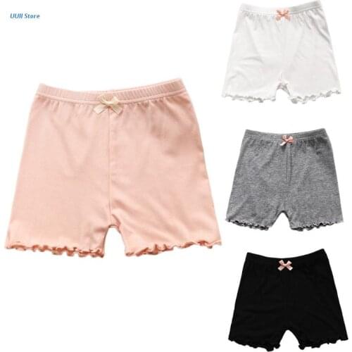 Kids Girls Summer Dance Biker Shorts Solid Color Ruffled Hem Sweet Bowknot Sports Underskirt Safety Under Dress Pants
