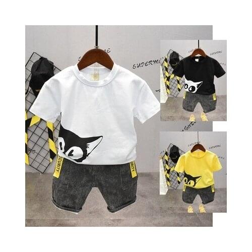 Baby Boys Cartoon Sets 2021 Summer New Baby Boys Fashion Short Sleeve T Shirt +jeans 2pcs Sets Kids Casual Fashion Suits 2-7Y