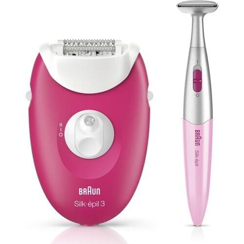 Braun Silk-epil 3 3420 Epilator Raspberry Pink-2 Additional Piece Corded Epilator Hair Removal