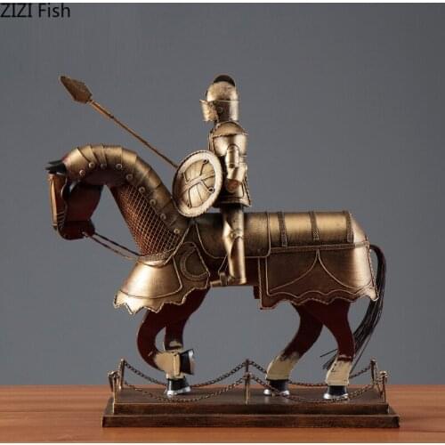 European Medieval Warrior Armor Knight Character Sculpture Retro Model Ornaments Abstract Portrait Crafts Figurines Home Decor