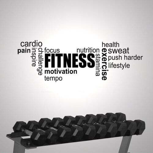 Fitness Gym Exercise Word Cloud Modern Interior Wall Sticker Quotes Vinyl Art Removable Wallpaper Motivation G-06