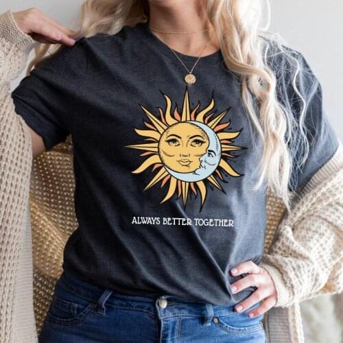 Colored Always Better Together T-shirt Celestial Sun Moon Astronomy Tee Shirt Top Aesthetic Women Hippie Bohemian Tshirt