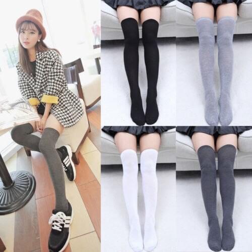1 Pair Solid Colors Fashion Sexy Warm Thigh High Over the Knee Socks Long Cotton Stockings For Girls College style Socks
