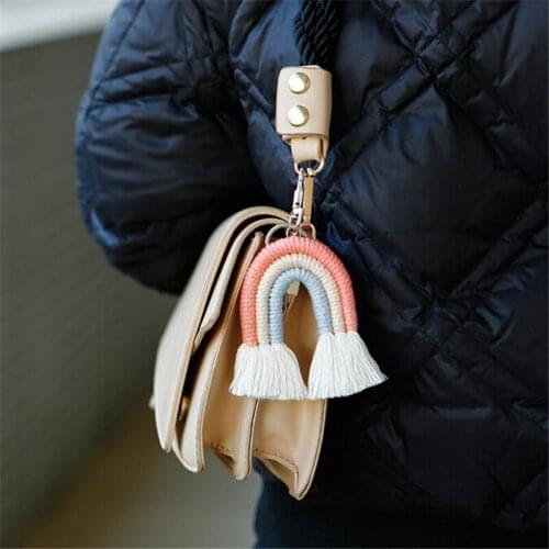 INS Style Woven Key Chain for Car Handmade Rainbow Bohemia keychain for Bags Pendant Jewelry for Women female