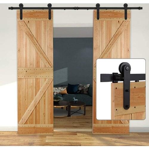 JACHOR 4-16FT Barn Door Sliding Hardware Kits Round Shape Sliding Door Roller Barn Door Track Kit for Double Door