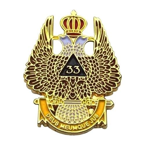 Masonic Lapel Pins Gold Scottish Rite 32 Degree Wing Up Brooch Gifts Badges With Butterfly Clutch,31.8mm
