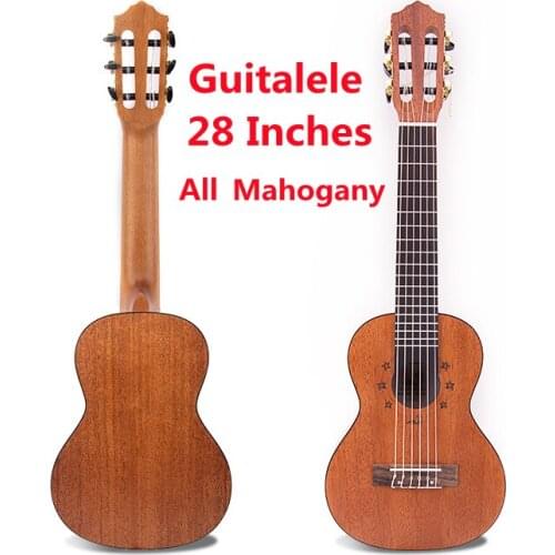 Guitalele 28 Inches All Mahogany Mini Matt Electri Baritone Acoustic Guitar Guitarra 6 Strings Ukulele Install Pickup Travel