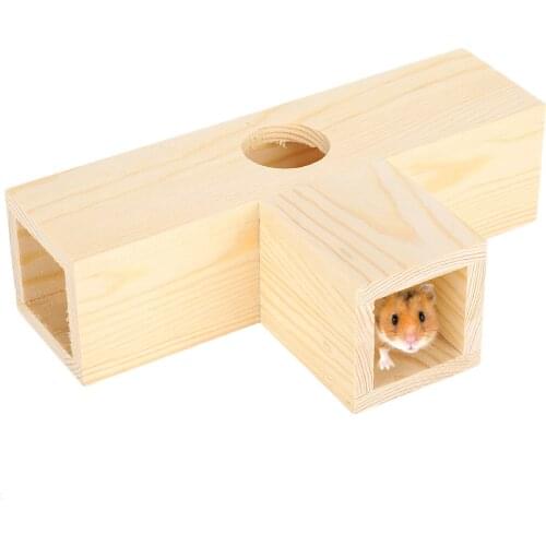 Multi-purpose T-Type Wood Hamster Tunnel Tube Small Pets House Nests Training Exercise Playground Toy eco-friendly