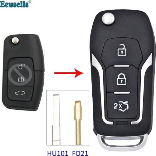 3 Button Modified Folding Flip Remote Key Shell for FORD Fiesta Focus C-MAX S-MAX C-MAX Kuga Galaxy KA Uncut HU101 FO21 Blade
