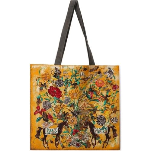 Fashion bags, shopping bags, retro floral print handbags, ladies leisure handbags, ladies shoulder bags, outdoor beach handbags