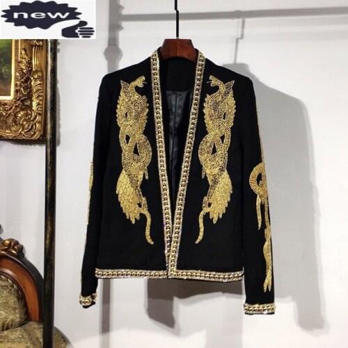 Luxury Court Style Wedding Suit Coat Men Handmade Beading Collar Embroidered Slim Blazer Male Streetwear Hip Hop Outerwear S-XL