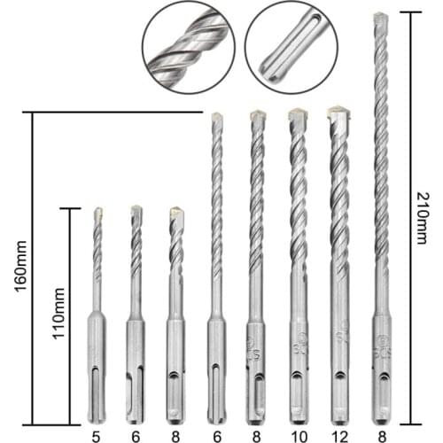 8PCS Electric Hammer Drill Bit SDS PLUS Alloy Impact Drill Bit Set Round Shank Two-slot Concrete Punch Electrician Tool