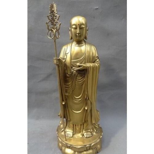 Wholesale factory 16" Chinese Pure Brass Buddhism Temple Protect TangSeng Ksitigarbha Monk Statue