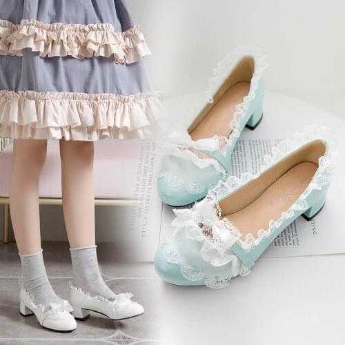 Original loli Lolita Shoes Fairy Ball in Chunky-Heel Bow restonic gong zhu Students L sen xi Shoes Female