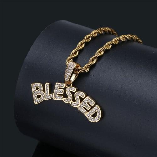 Iced Out Letters BLESSED Pendant Necklace With Chain AAA Zircon 2 Colors Mens Necklace Fashion Hip Hop Jewelry