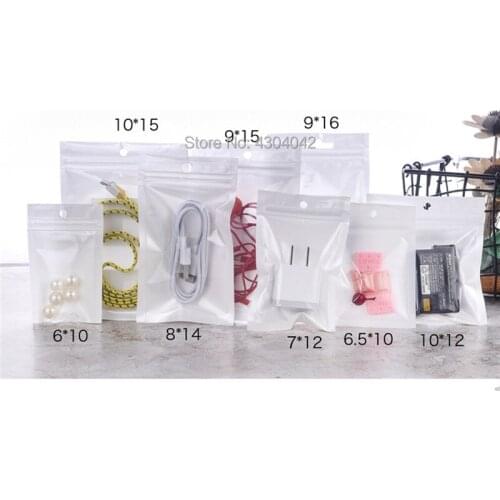 200pcs 6 Size Plastic Zipper Clear Retail Packaging bags for iphone 8PIN 1M USB cable Earphone best pp hang hole Package bag