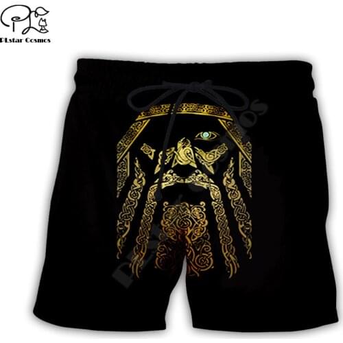 PLstar Cosmos Viking Tattoo Mens Shorts Summer Casual Shorts Harajuku 3D Printed Loose Cool Beach Comfortable style-4