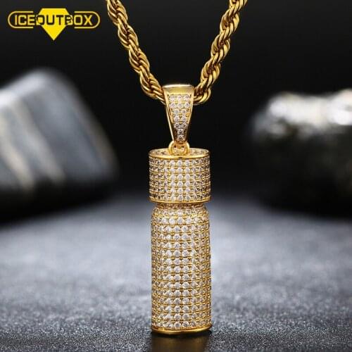 ICEOUTBOX Full Of Crystal Bottle Shaped Pendant Micro Pave Iced Out Cubic Zirconia Pendant Mens Fashion Hip Hop Jewelry Chains