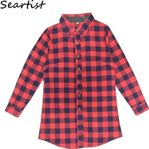 Seartist Baby Girls Boys Shirt Autumn Red Plaid Fashion Cotton Long-sleeved Blouse Kids Shirt Baby Girl Clothes 2-10 Years 30