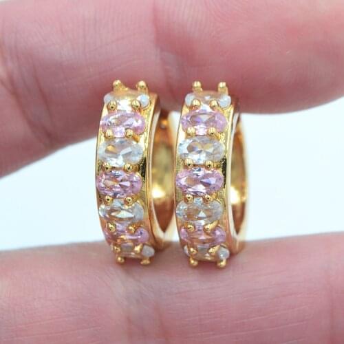 Gold Color Women Fashion White Pink Cubic Zirconia CZ Huggie Hoop Earrings Jewelry