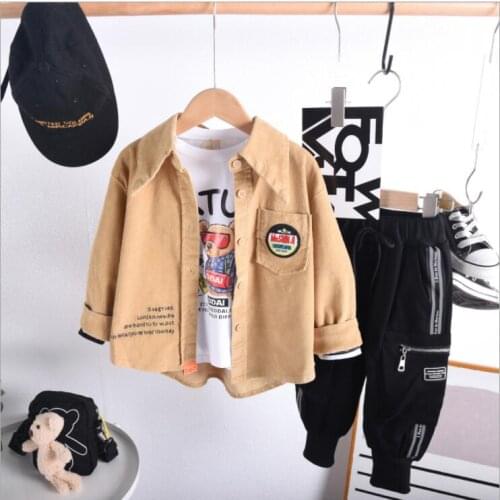 Baby Boy Sports Suit Kids Clothes Set For Childrens Outfits Suit Fashion Corduroy Shirts+T-Shirt +Pants 3pcs Boys Outfits 2-7Y
