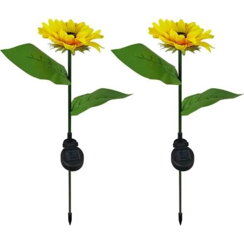 2pcs Sunflower Shaped Solar Light Led Garden Simulation Flower Decor For Lawn Meadow Lamp Light Garden Decoration