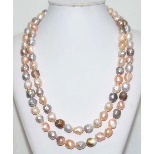GORGEOUS Natural Rare Multicolor white 10-12mm irregular Baroque waxberry Pearl Nacklace 35" Sweater chain