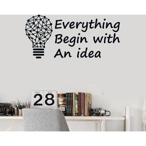 Vinyl Wall Decal Lightbulb Idea Quote Inspire Saying Office Space Stickers Mural Everything Bedin with An Idea Wall Declas H422