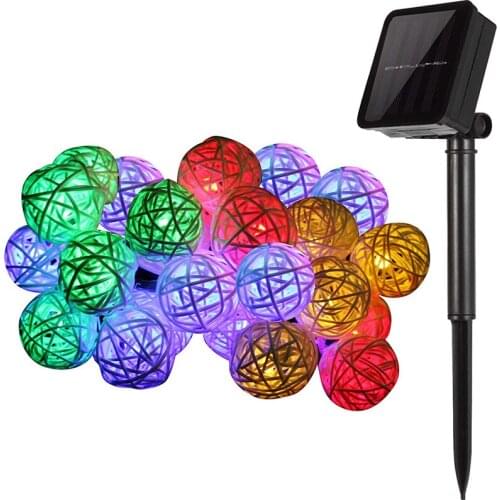 Solar Fairy String Lights 6M 30LED Globe Rattan Ball String Light For Wedding Christmas Holiday Party Garden Bedroom Decoration