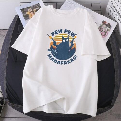 Funny Hip Hop Tops 2021 New Summer Woman T-shirts Pew Madafakas Cat O-neck Lady Clothing Fashion K-pop Tees Leisure Camisetas