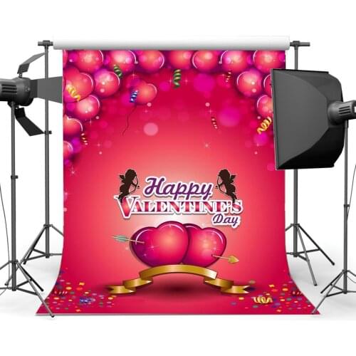 Valentines Day Backdrop Sweet Hearts Balloons Bokeh Sequins Ribbon Romantic Photography Background