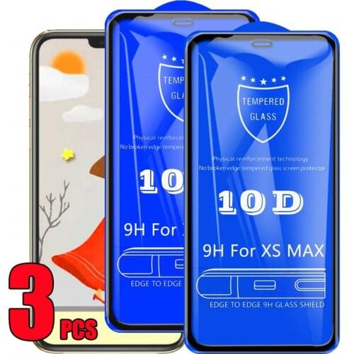 3pcs 10D Tempered Glass Full Glue Cover Premium Screen Protector Film For iPhone 13 Pro Max 12 Mini 11 XS XR X 8 7 6 Plus SE