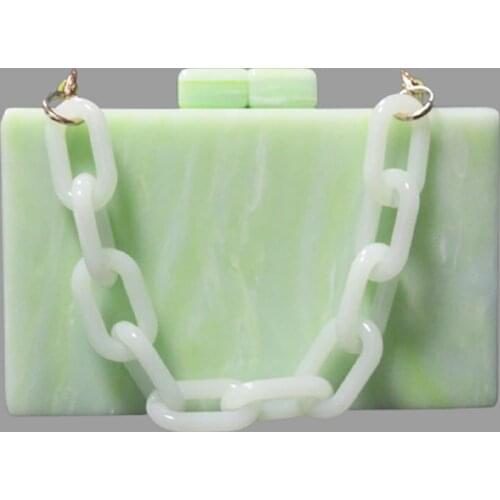 Lemon Green resin chain acrylic box clutches women brand shoulder female evening beach summer flap mini handbag wallet purse