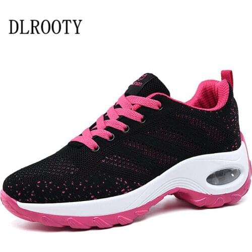Women Casual Shoes Air Cushion Fashion Mesh Outdoor Sneakers Breathable Summer Lace Up Knit Upper Female Platform Flat Plus Size