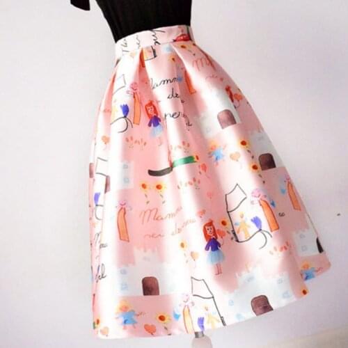 2020 autumn vintage printed ball gown skirt women high waist knee length umbrella skirt