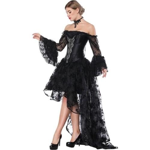 WYS.JL Womens 2XL Black Dancer Dress Witch Halloween Sexy Bust Corset Corset Skirt Gothic Corset Black Lace Skirt
