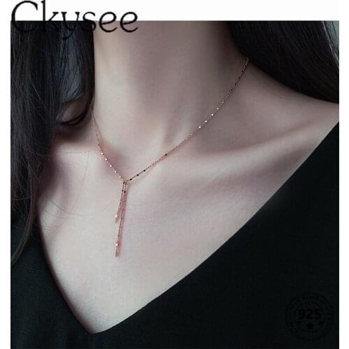 Ckysee Exquisite 925 Sterling Silver Necklace Small Square Tassel Pendant Necklace For Fashion Women Simple Fine Charms Jewelry