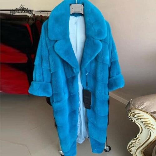 Womans Winter Warm Imported Natural Mink Fur Long Coat Lapel Girl 100cm Long Brown Mink Fur Warm Coat MKW-423