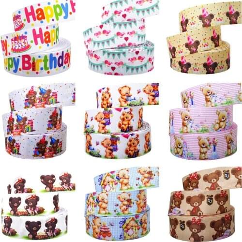 1''(25mm) happy Birthday high quality printed polyester grosgrain ribbon 10 yards,DIY handmade materials,wedding gift wrap