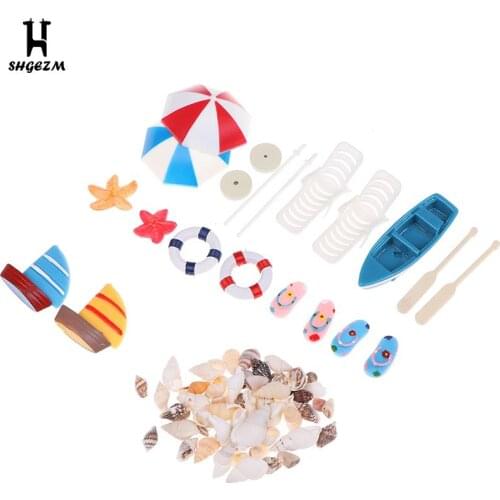 13Pcs/Set Miniature Deck Chair Beach Umbrella Boat Shell Kits for Dollhouse Life Scenes Decoration Aquarium Decor Accessory