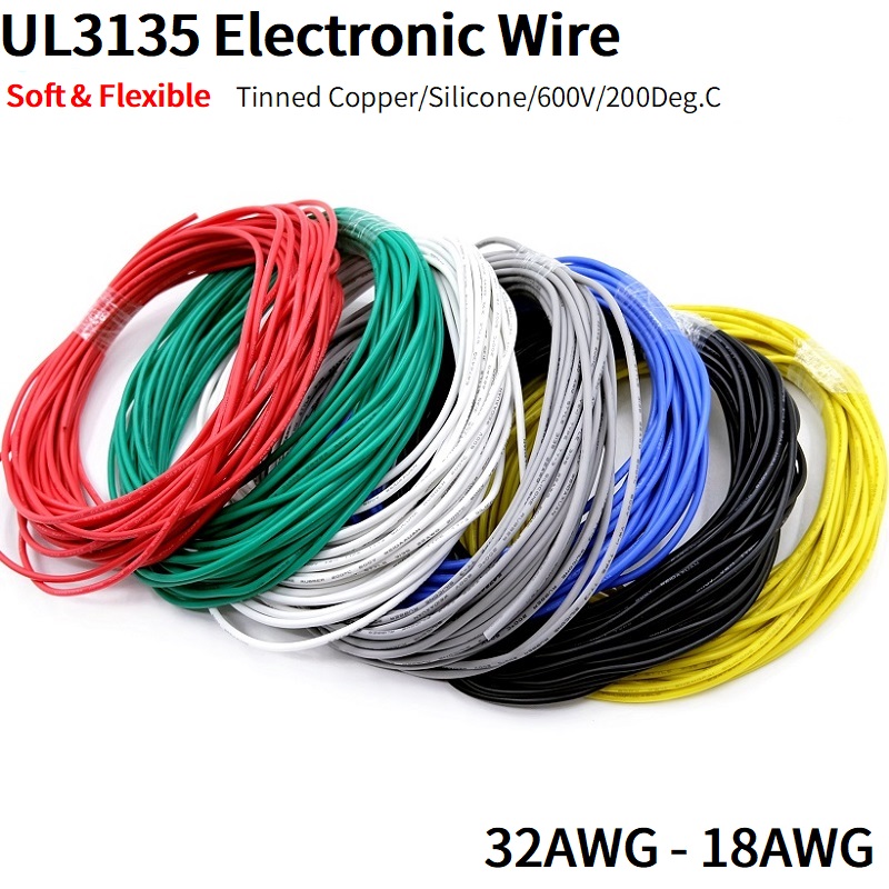 Copper Wire 30 28 26 24 22 20 18 16 14 12 AWG Soft Silicone Rubber Insulated Flexible UL3135 Electron LED Lamp Lighting Cable