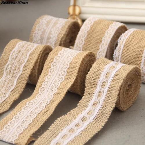 2Meter/Lot 50mm Natural Jute Burlap Hessian Lace Ribbon With White Lace Trim Edge Rustic Vintage Wedding Centerpieces Decor