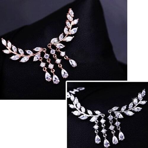 2021 1pair Fashion Charm Plated Crystal Zircon Leaves Tassel Earrings Women Ear Stud Jewelry Party Birthday Gift For Girl Ladies