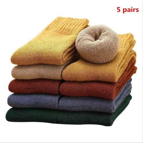 5 Pairs/set of Winter Warm Socks, Womens Thickened Warmth, Soft Solid Color Socks, Cotton Snow Fleece Boots, Floor Socks