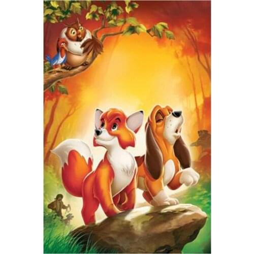 5D DIY Full Round/Square Diamond Painting Cartoons "Fox & Hound "3D Embroidery Cross Stitch Rhinestone Mosaic Home Decor