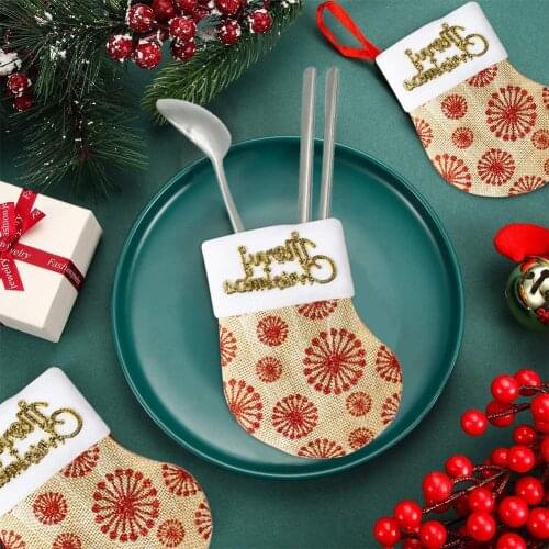 6Pcs New Year Christmas Tableware Holder Knife Fork Cutlery Set Christmas Stocking 2021 Navidad Natal Decorations for Home
