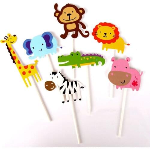 7pcs Animals Giraffe Lion monkey Decoration Cake Toppers for Childrens Day Party Baby Happy Birthday Supplies Lovely Gifts