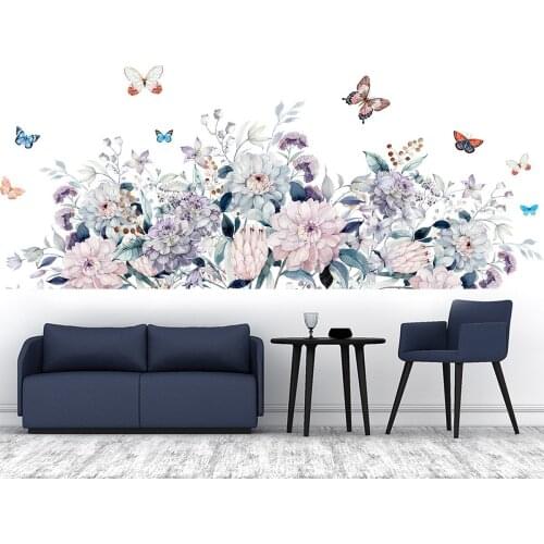 Watercolor flower skirting decoration paste Rose Butterfly Wall Sticker Sofa bedroom background wall sticker